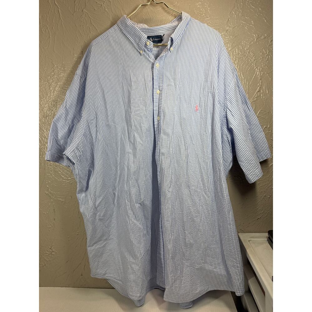 Polo Ralph Lauren Classic Fit Seersucker Shirt Men Blue Stripe Short Sleeve 4XLT